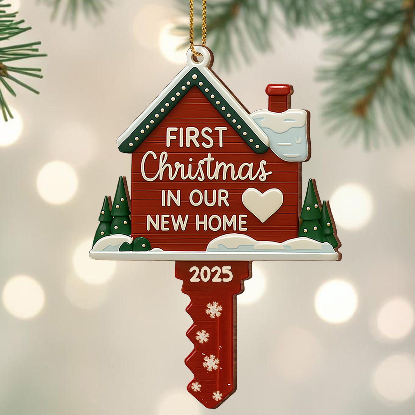 First Christmas In Our New Home, Heart and Trees Design