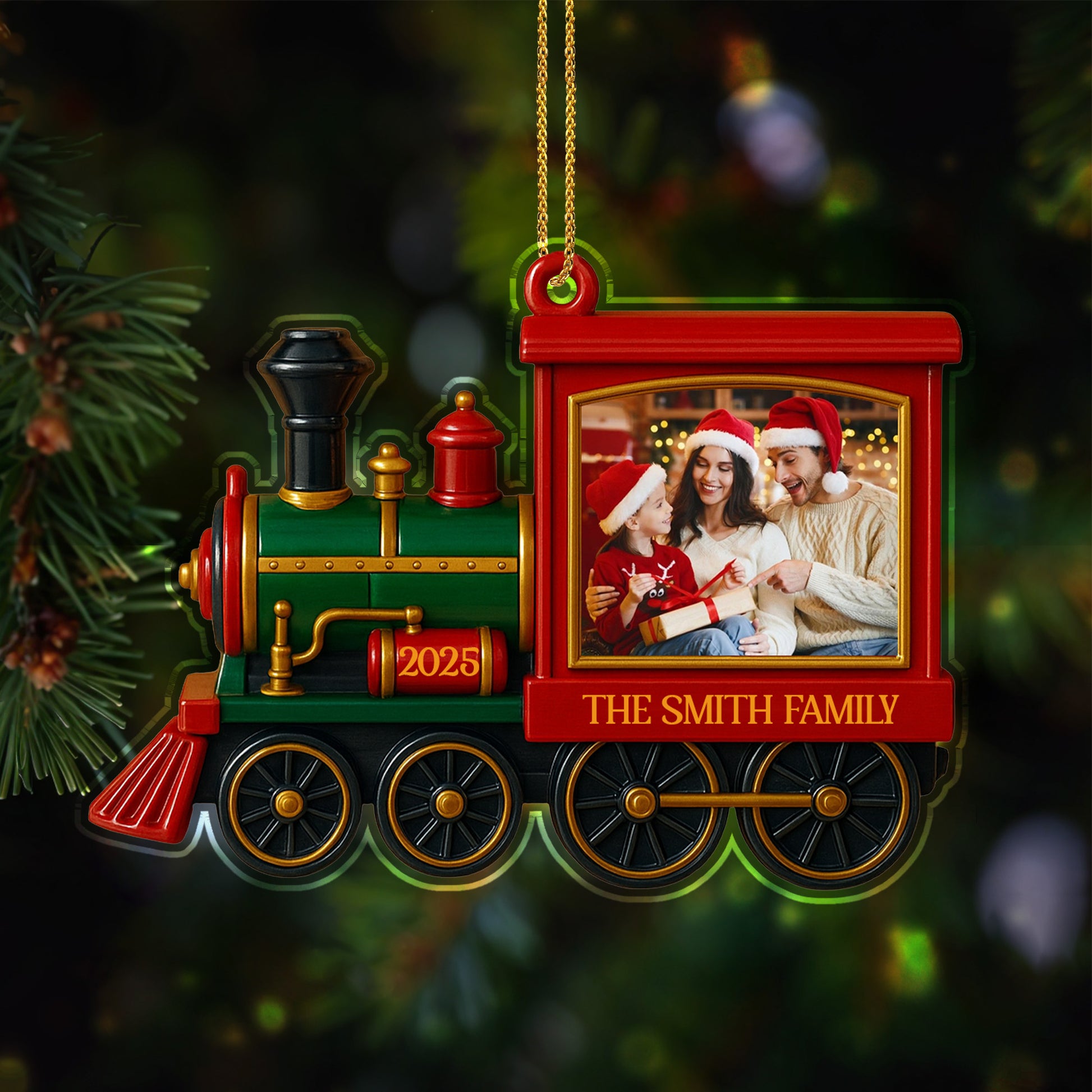 Capture Your Family's Best Moments With A Festive Train Ornament