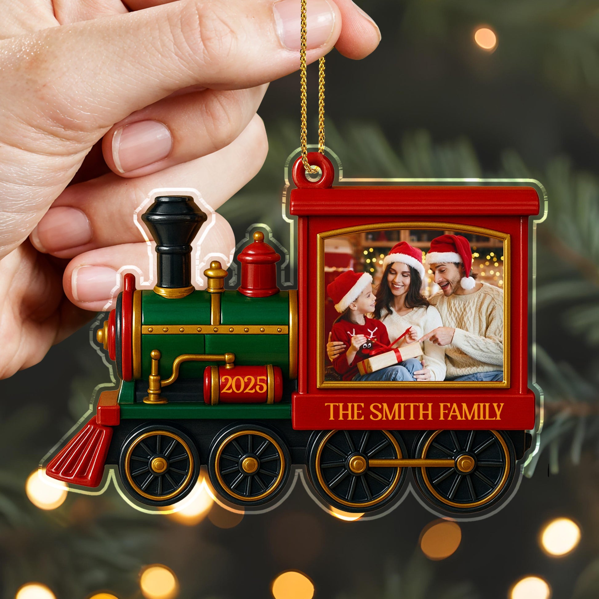 Capture Your Family's Best Moments With A Festive Train Ornament