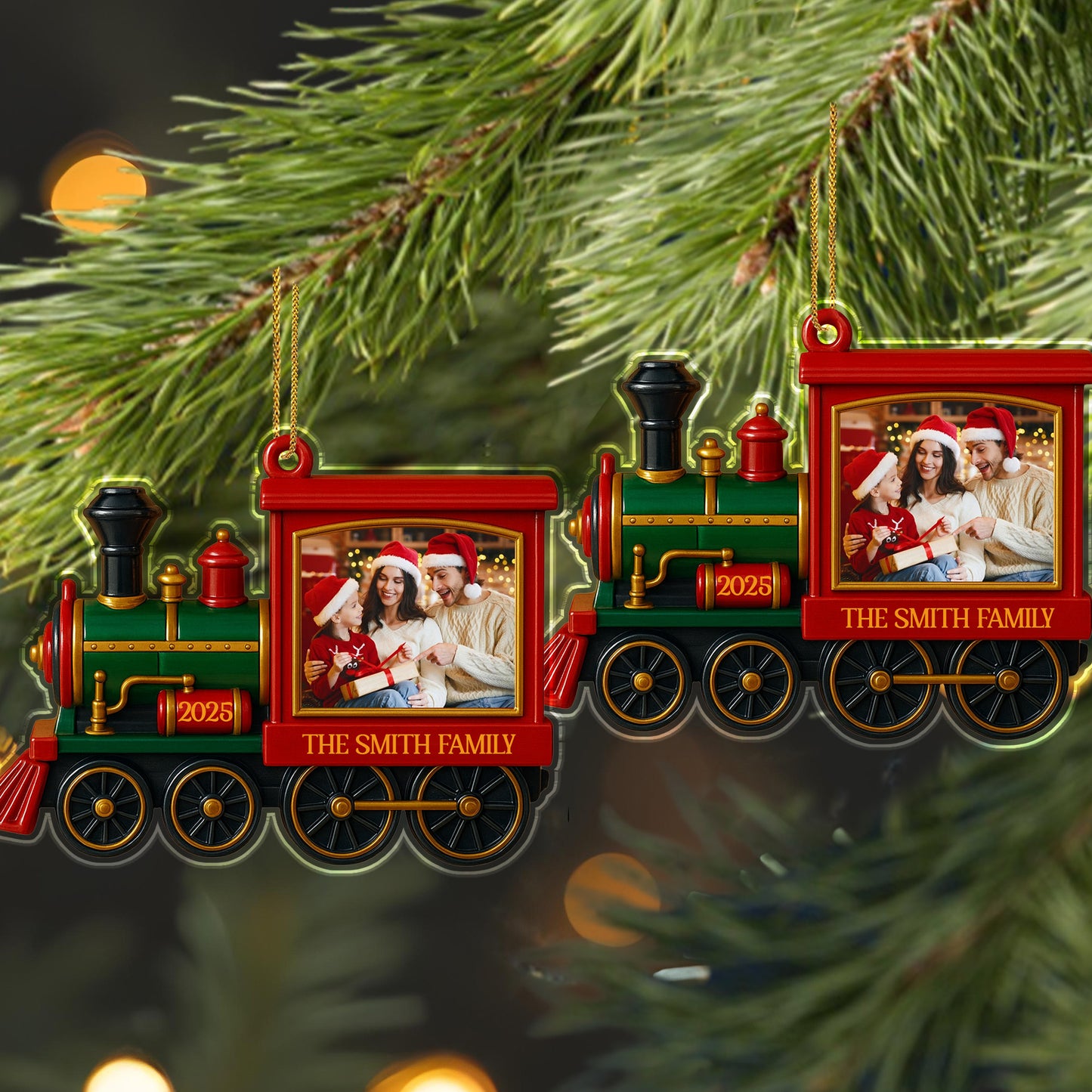 Capture Your Family's Best Moments With A Festive Train Ornament