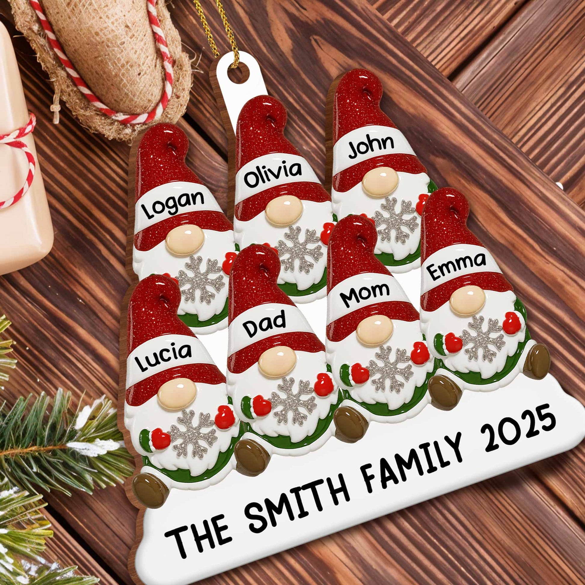 Customizable Family Christmas Ornament With Festive Hats