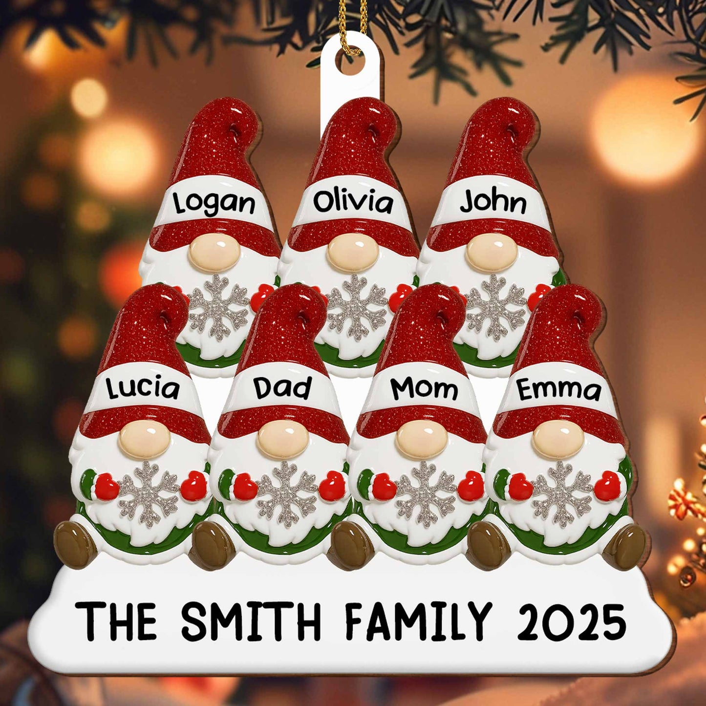 Customizable Family Christmas Ornament With Festive Hats