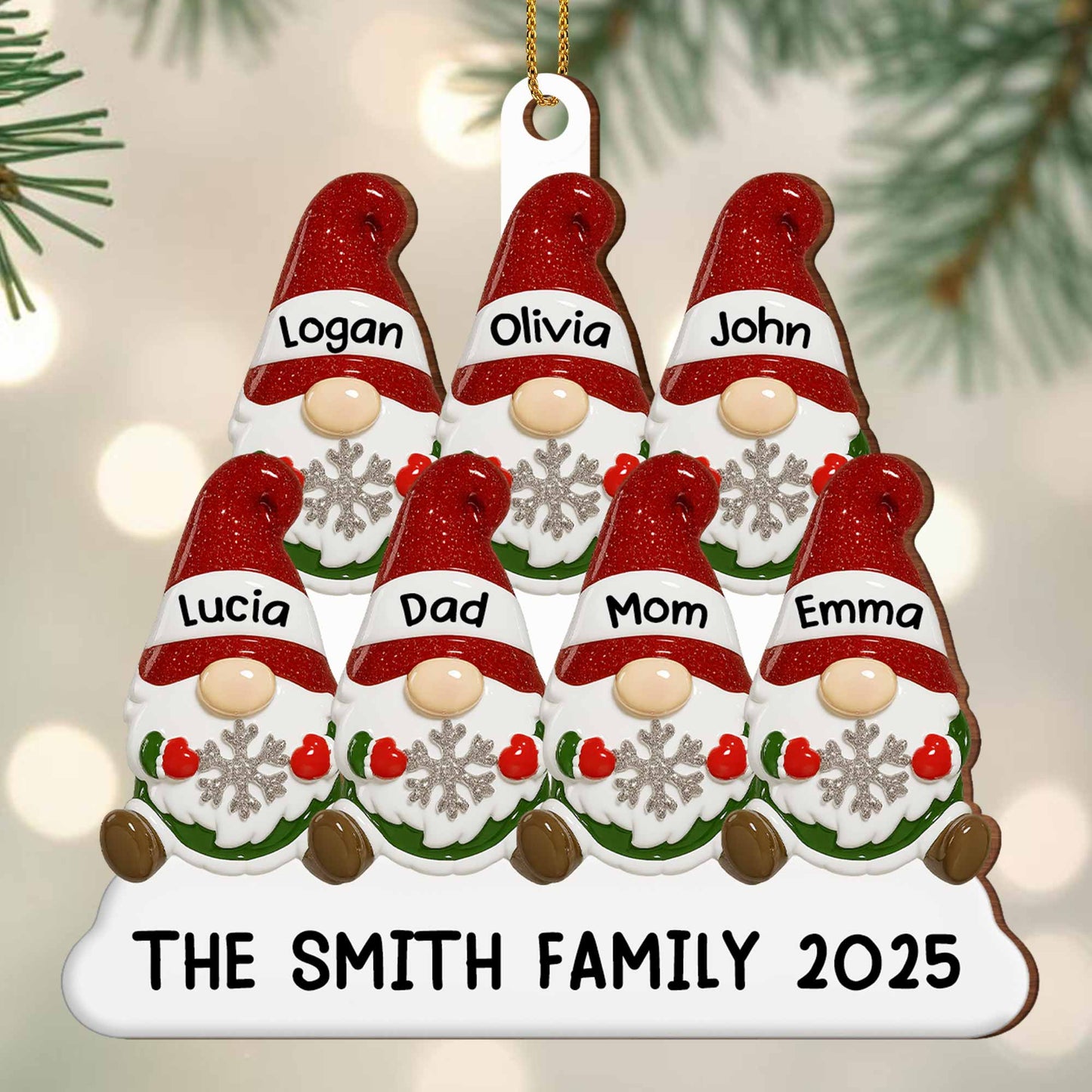 Customizable Family Christmas Ornament With Festive Hats