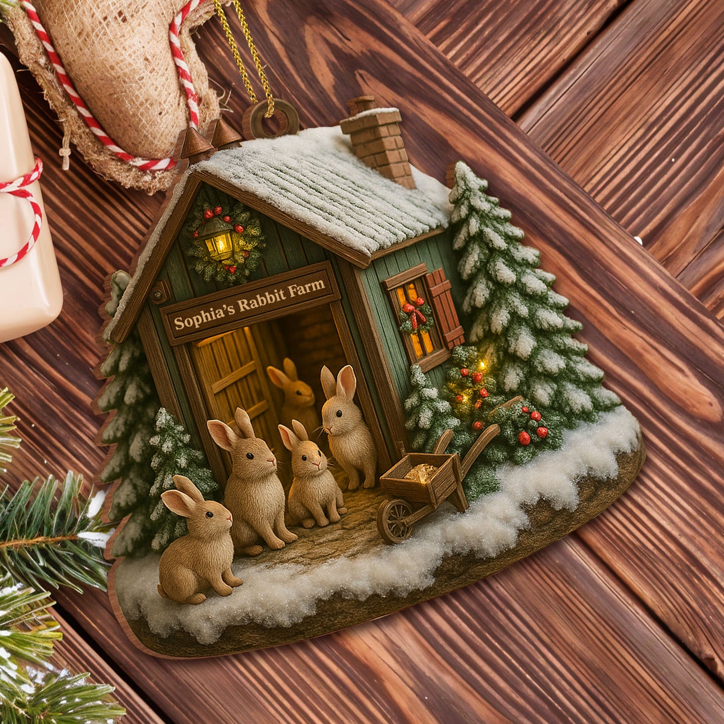 Cute Rabbit Farm Ornament With Christmas Trees