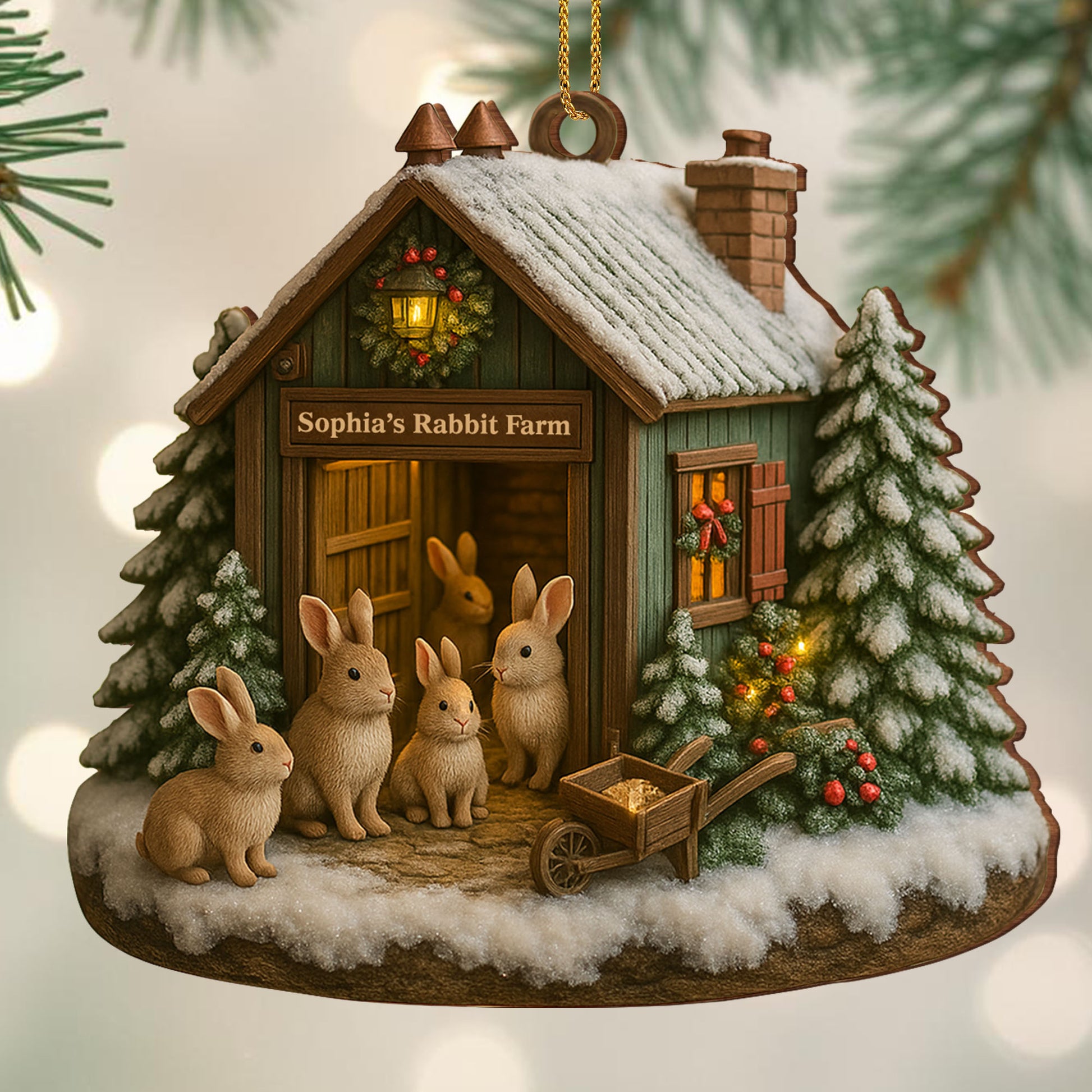 Cute Rabbit Farm Ornament With Christmas Trees