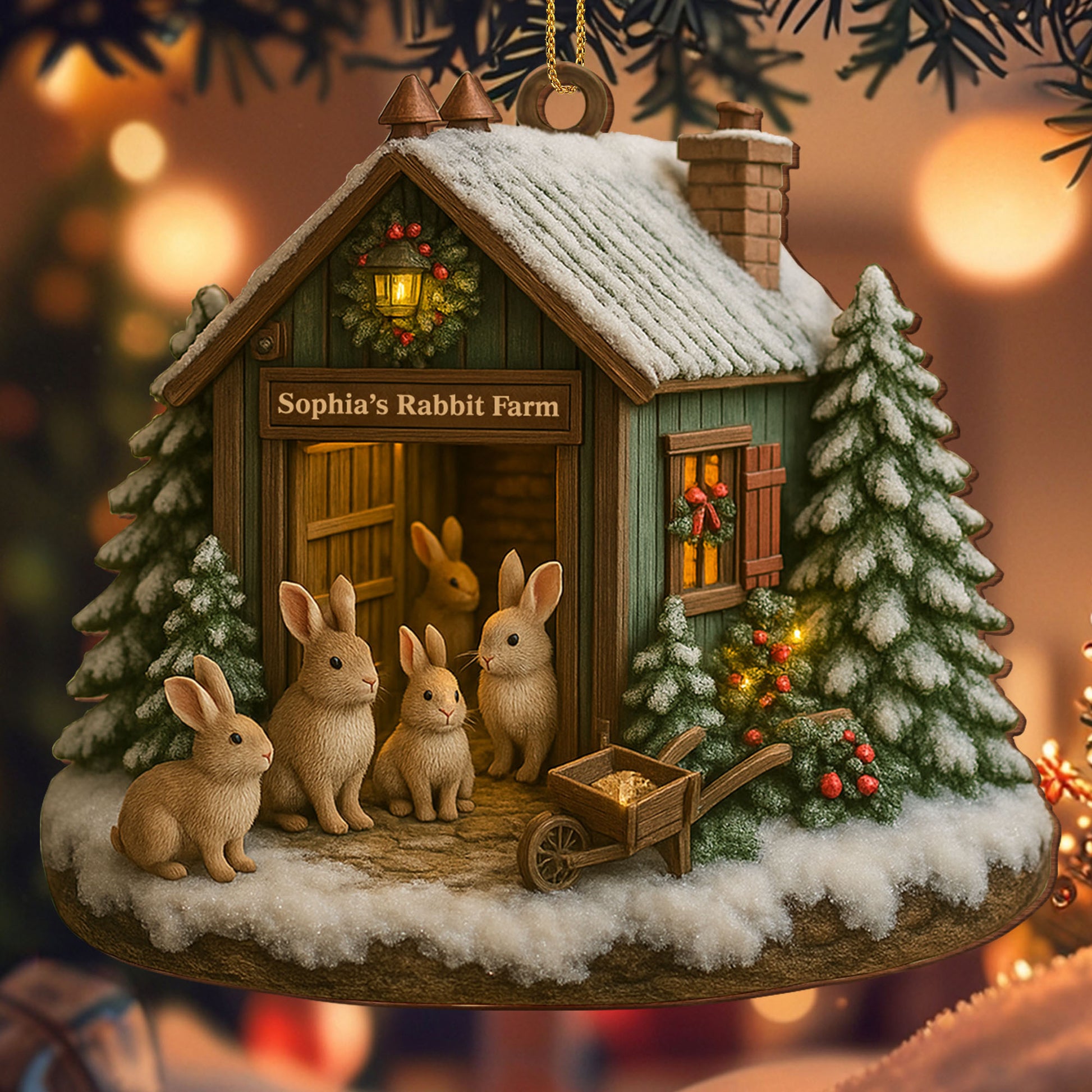 Cute Rabbit Farm Ornament With Christmas Trees