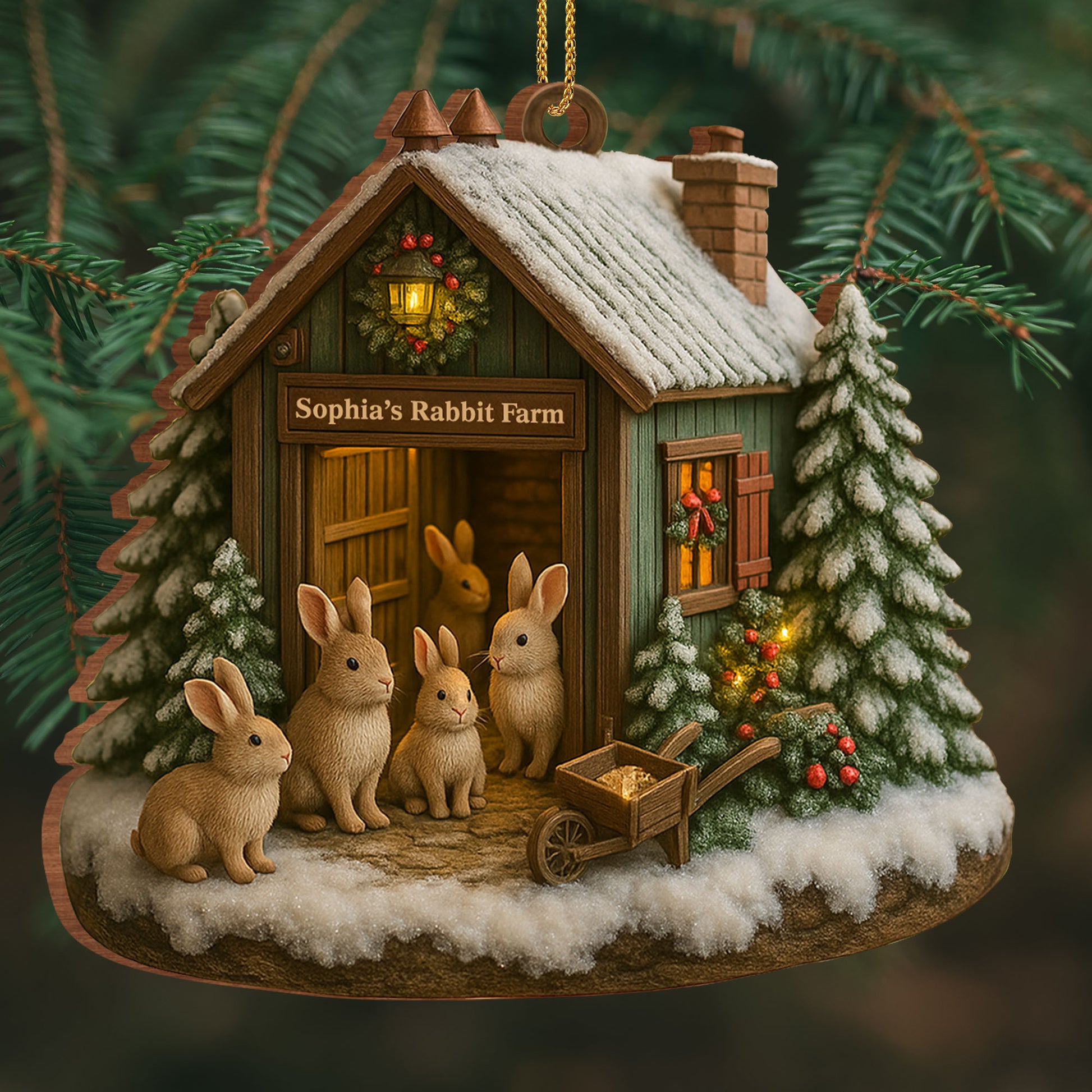 Cute Rabbit Farm Ornament With Christmas Trees