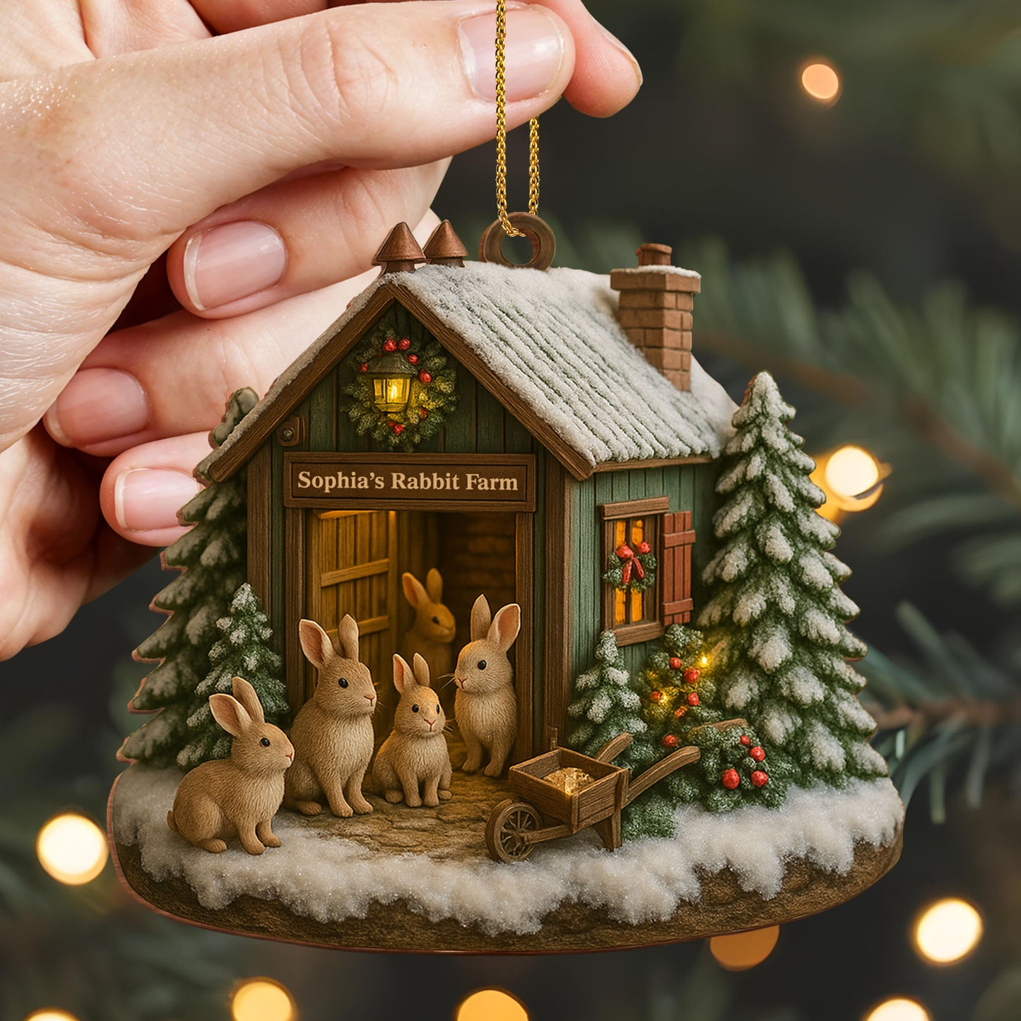 Cute Rabbit Farm Ornament With Christmas Trees