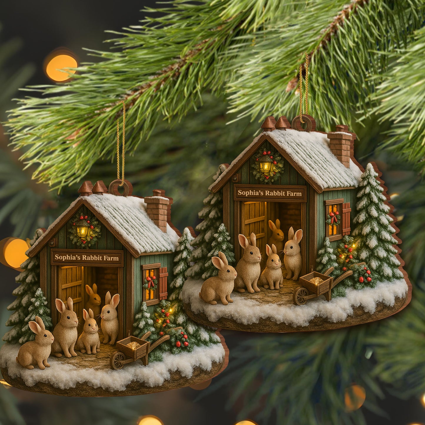 Cute Rabbit Farm Ornament With Christmas Trees