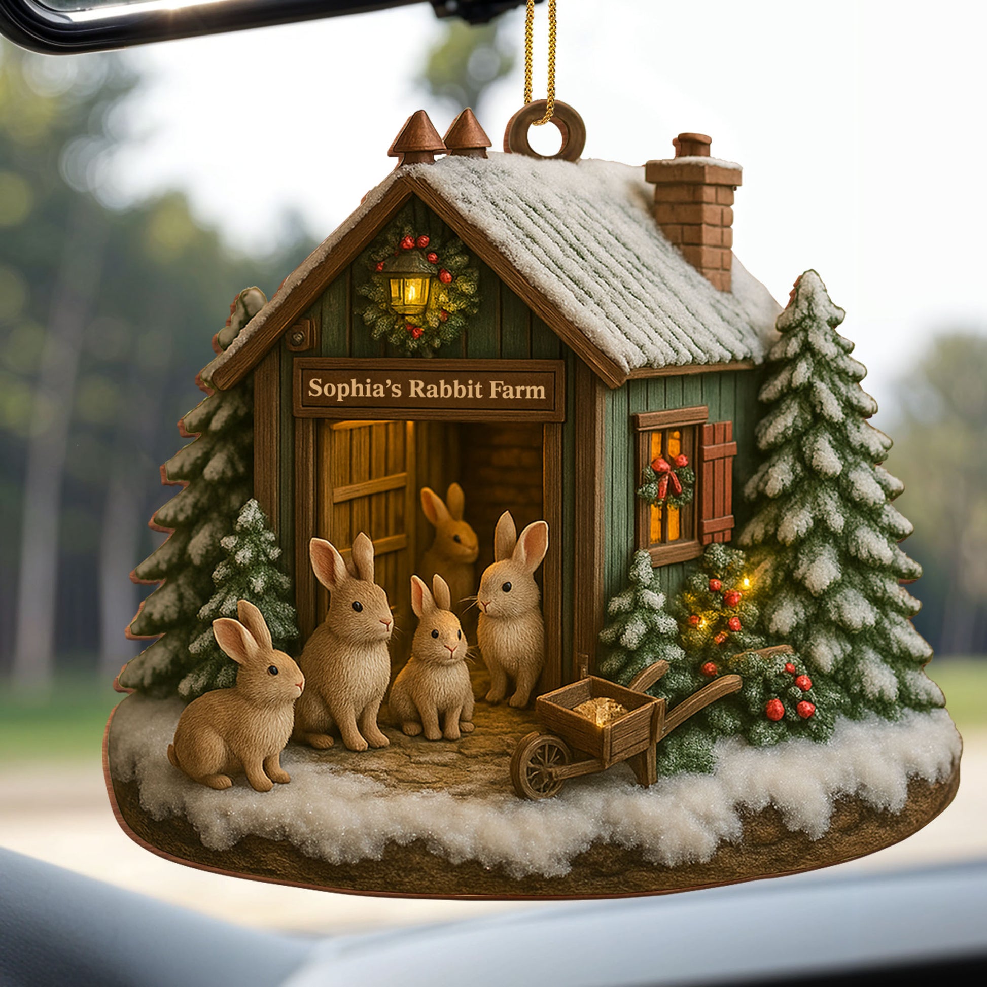 Cute Rabbit Farm Ornament With Christmas Trees