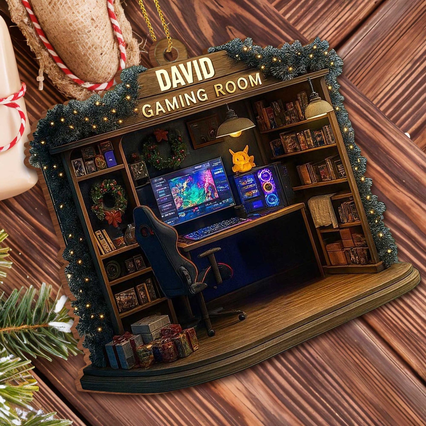 Gaming Room Personalized Wood Ornament