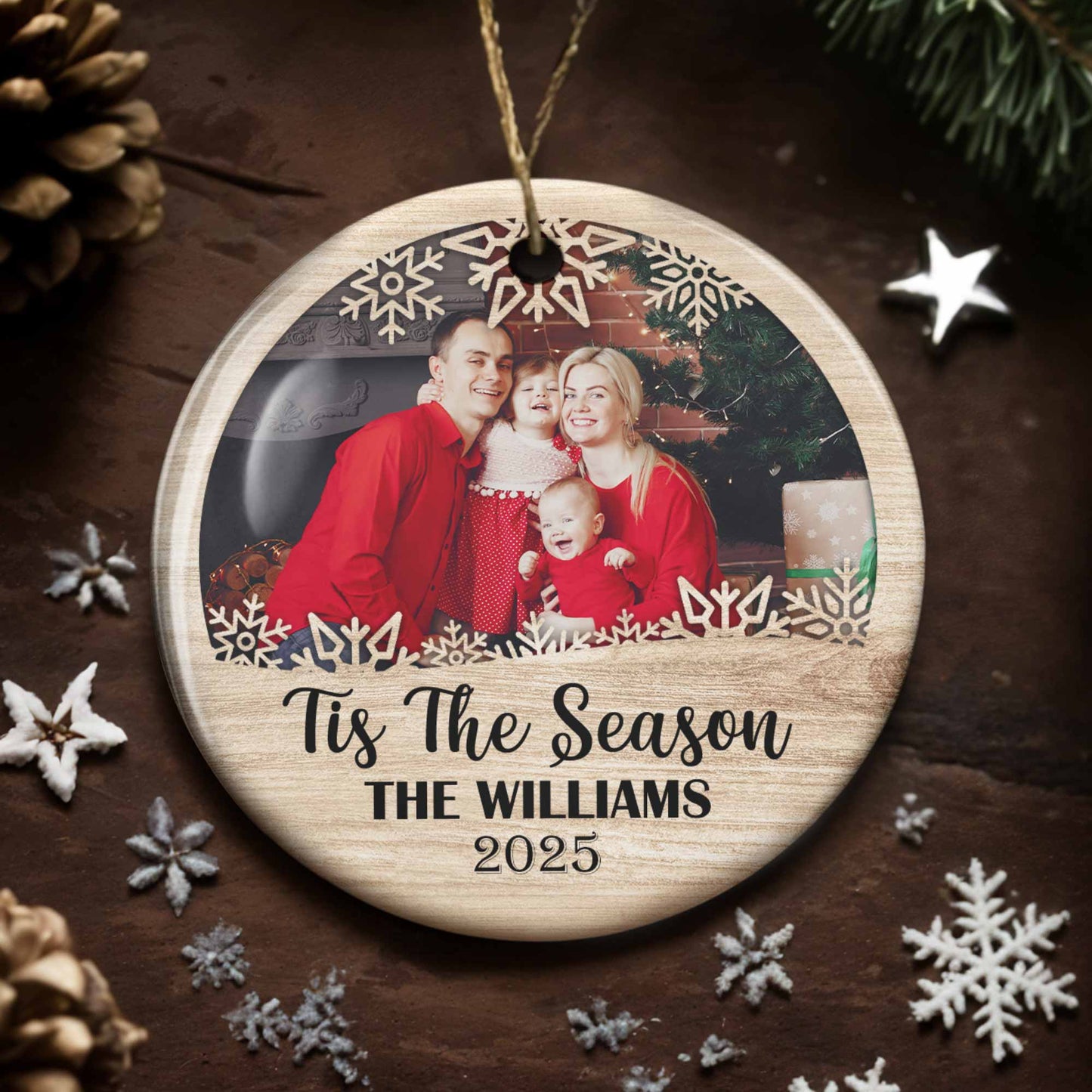 Tis The Season, Snowflakes, Family Photo Ornament