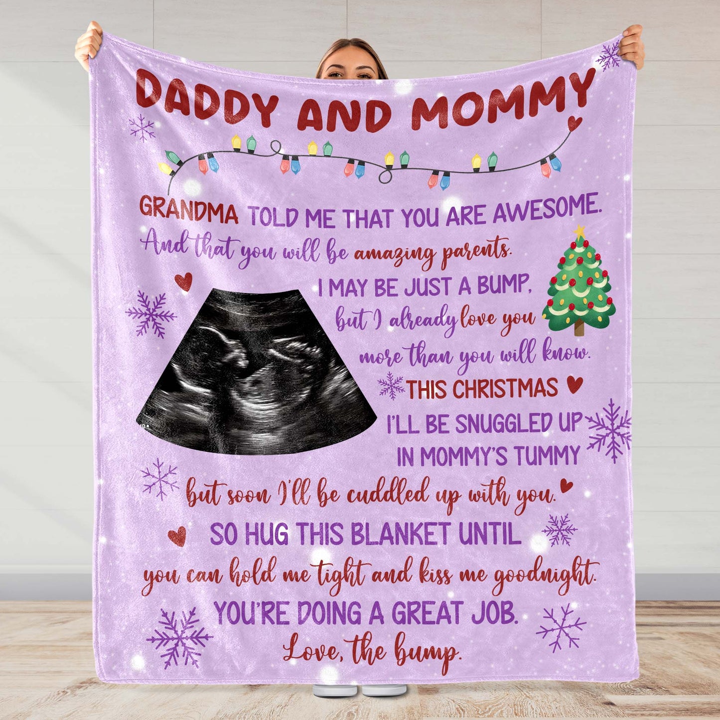 Grand-mère m'a dit que tu étais génial, échographie, sapin de Noël - Couverture personnalisée - FAM524_BLK