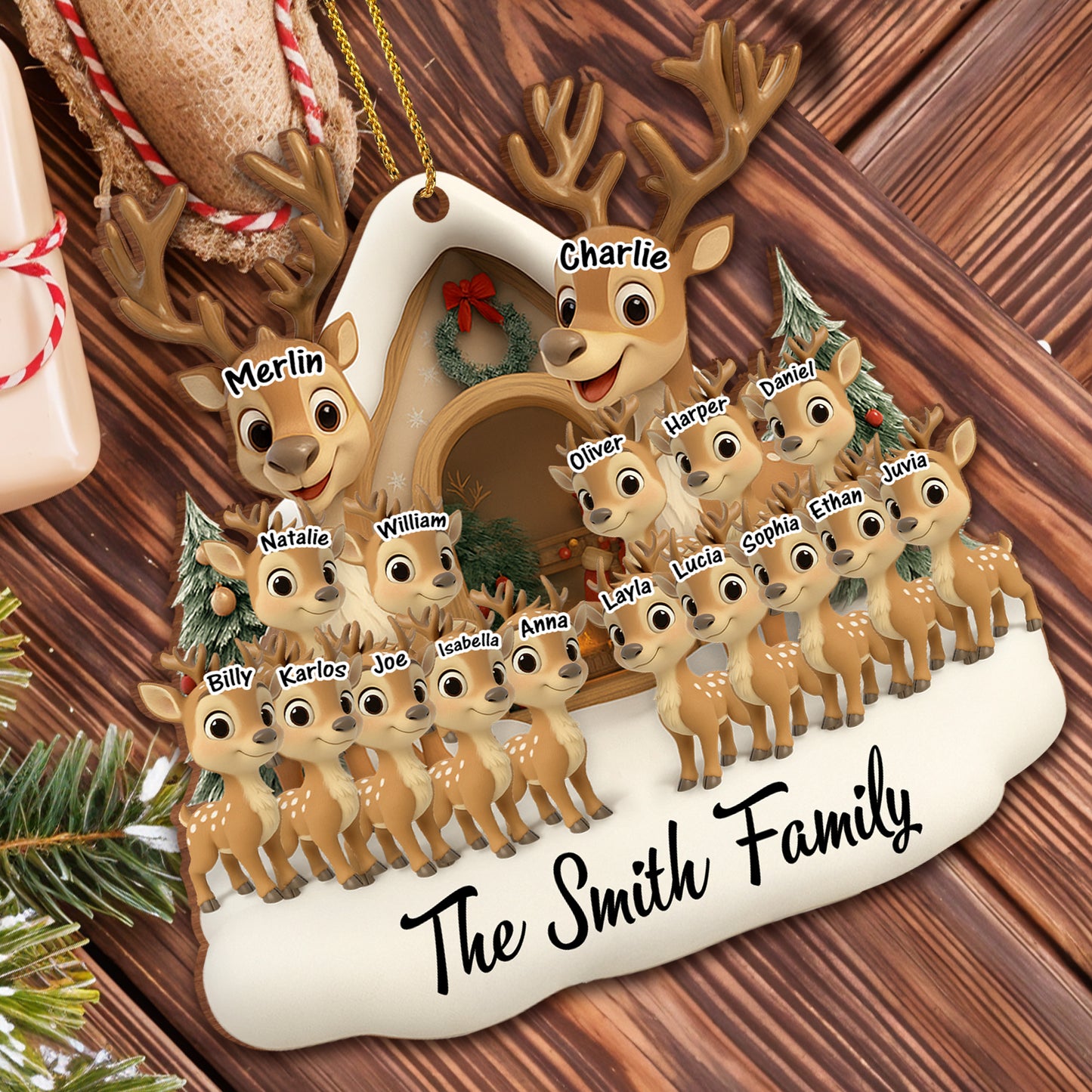 Celebrating Our Family With Reindeer And Christmas Tree