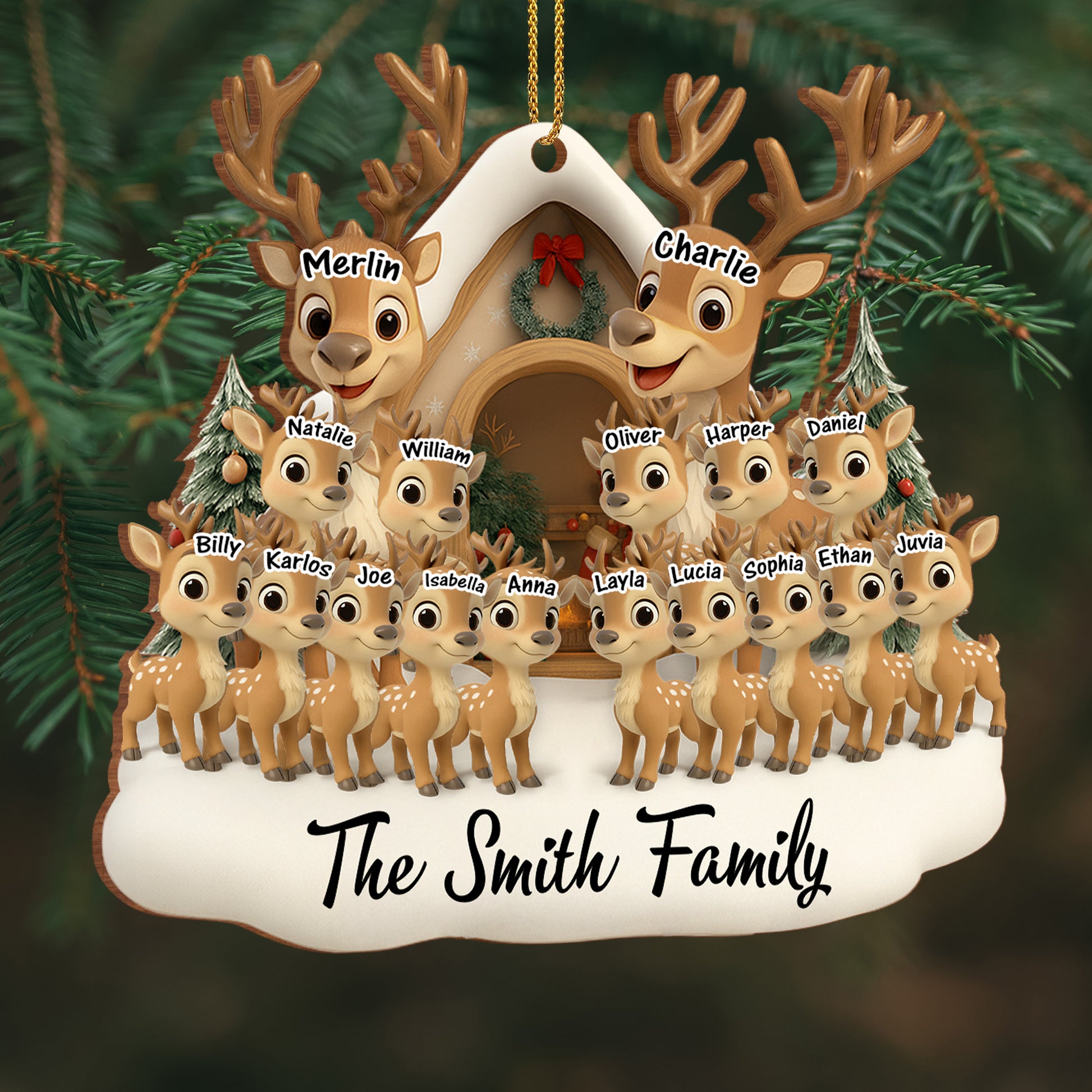 Celebrating Our Family With Reindeer And Christmas Tree