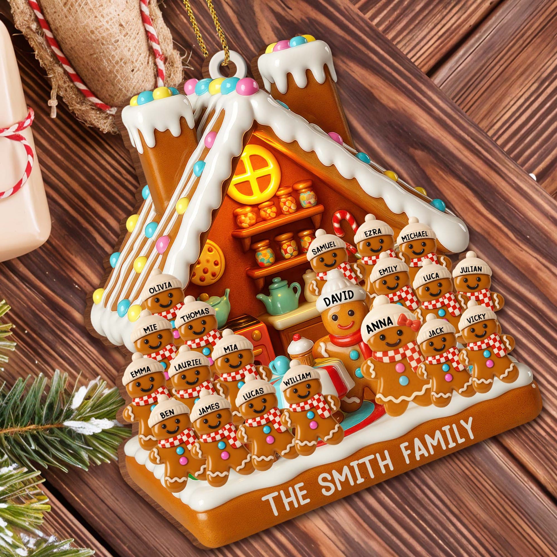Customizable Gingerbread House With Family Members