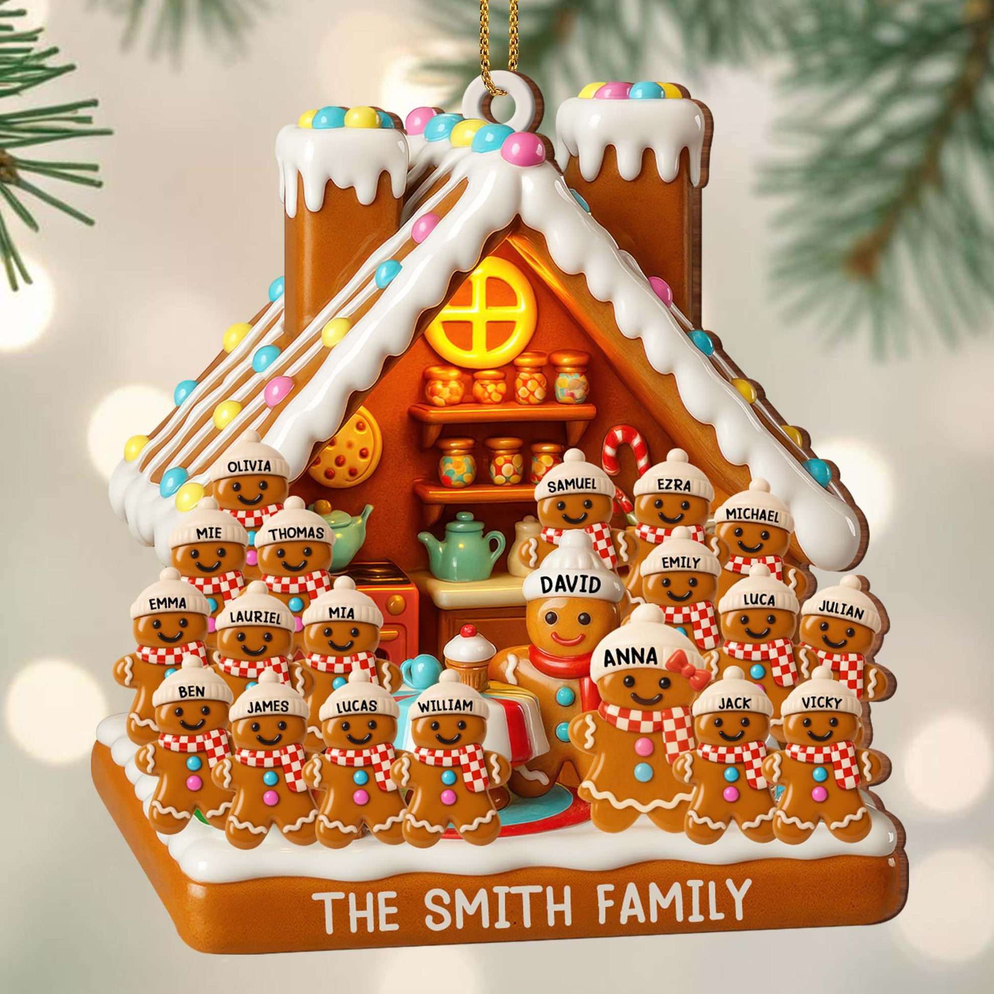 Customizable Gingerbread House With Family Members