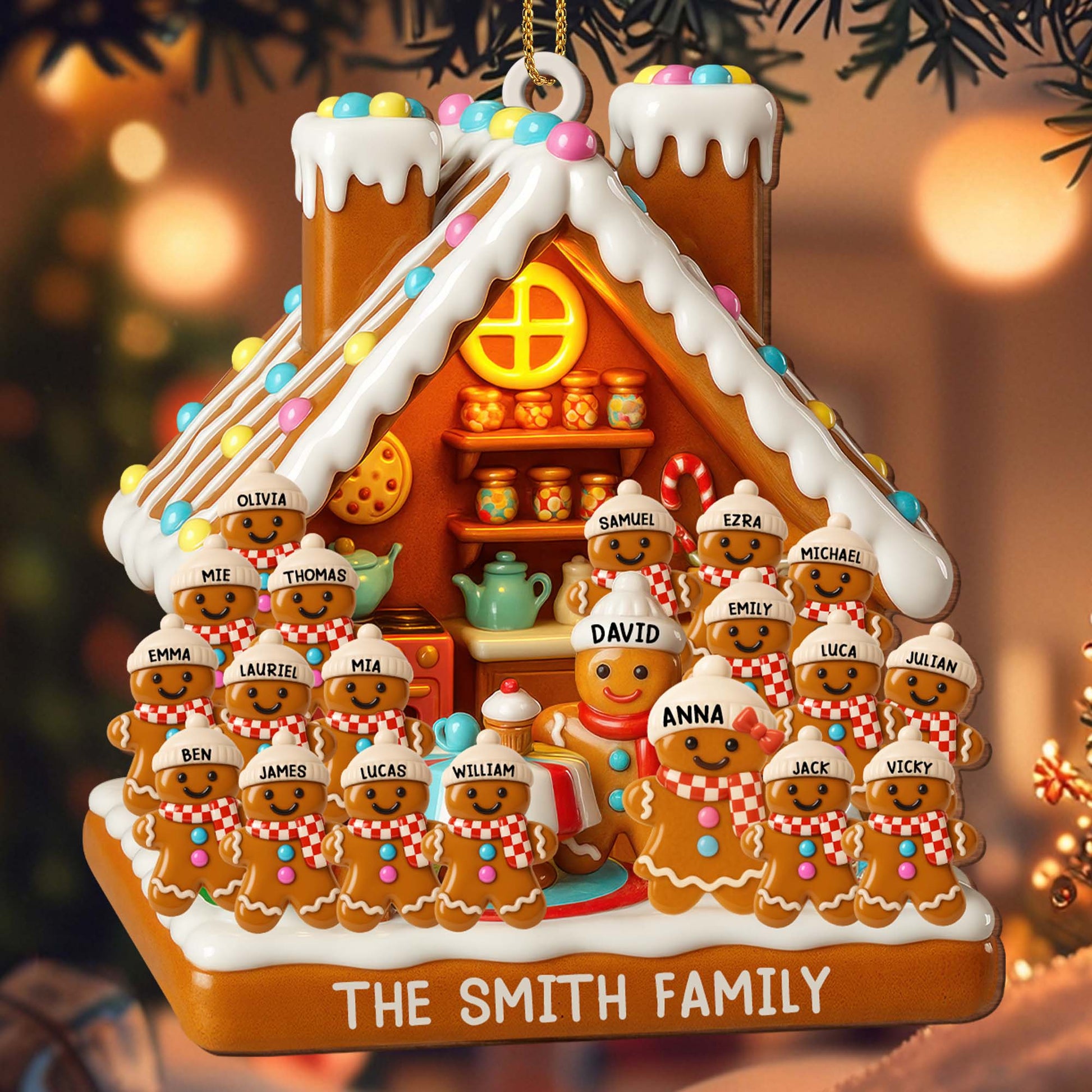 Customizable Gingerbread House With Family Members