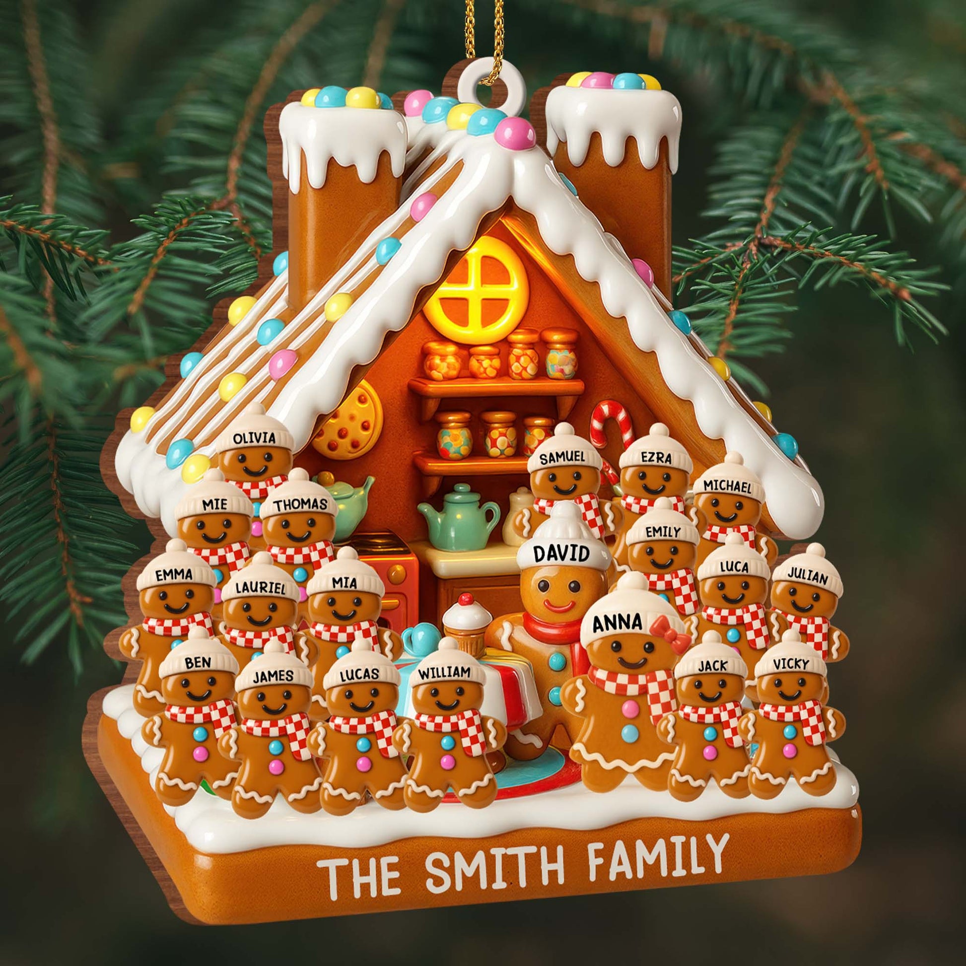 Customizable Gingerbread House With Family Members