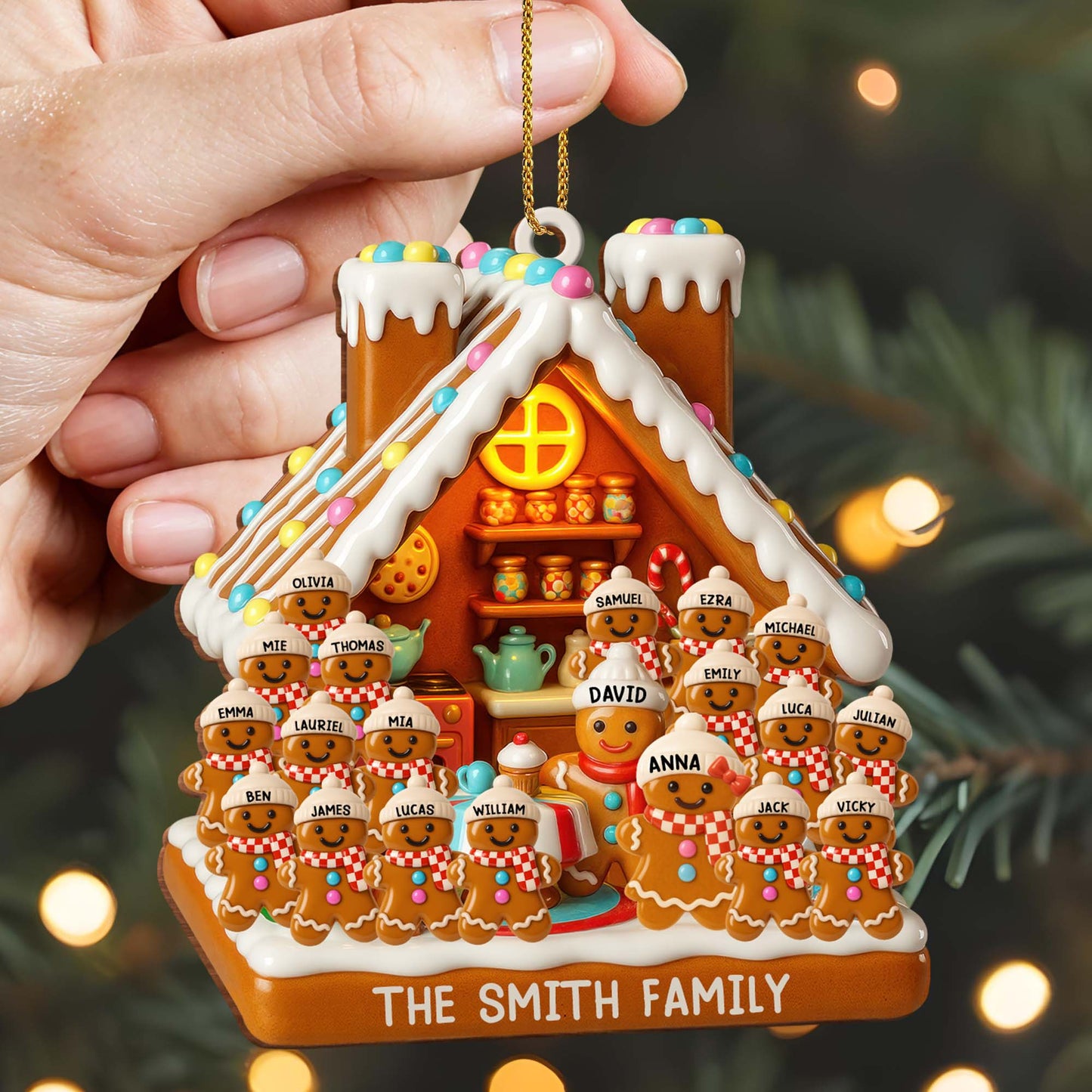 Customizable Gingerbread House With Family Members