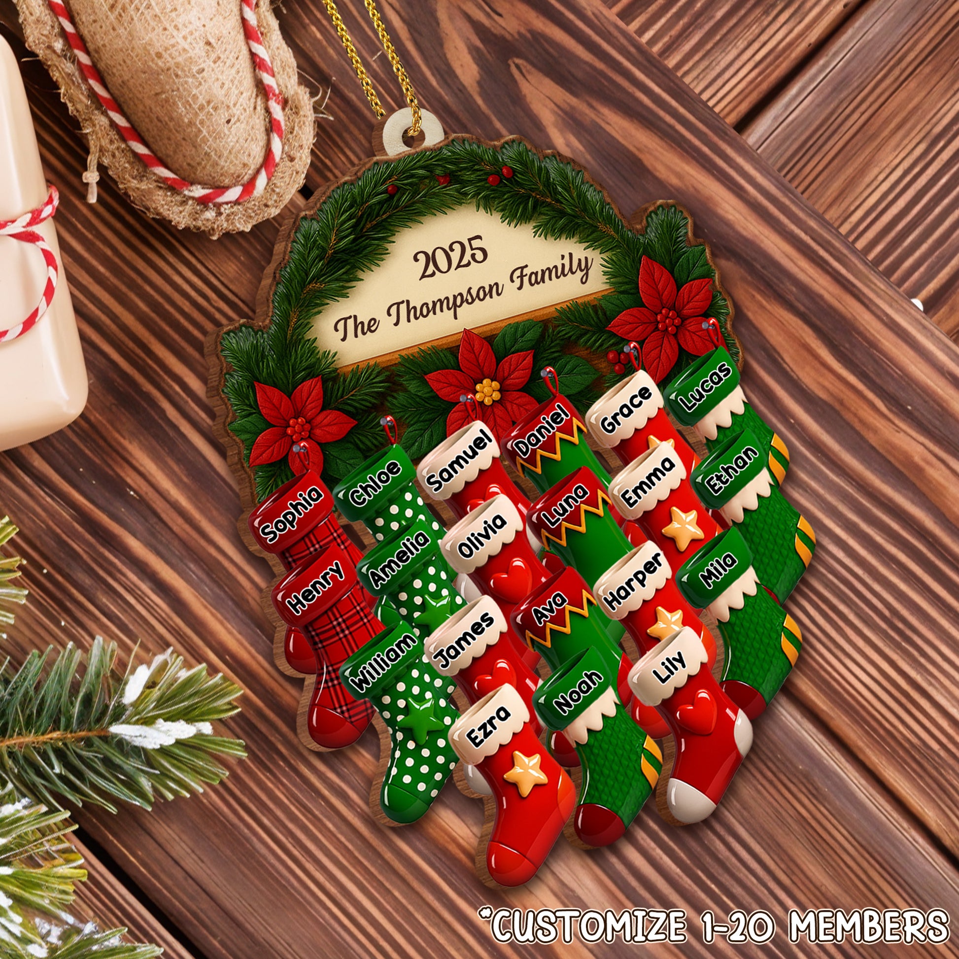 Custom Family Christmas Ornament With Stockings