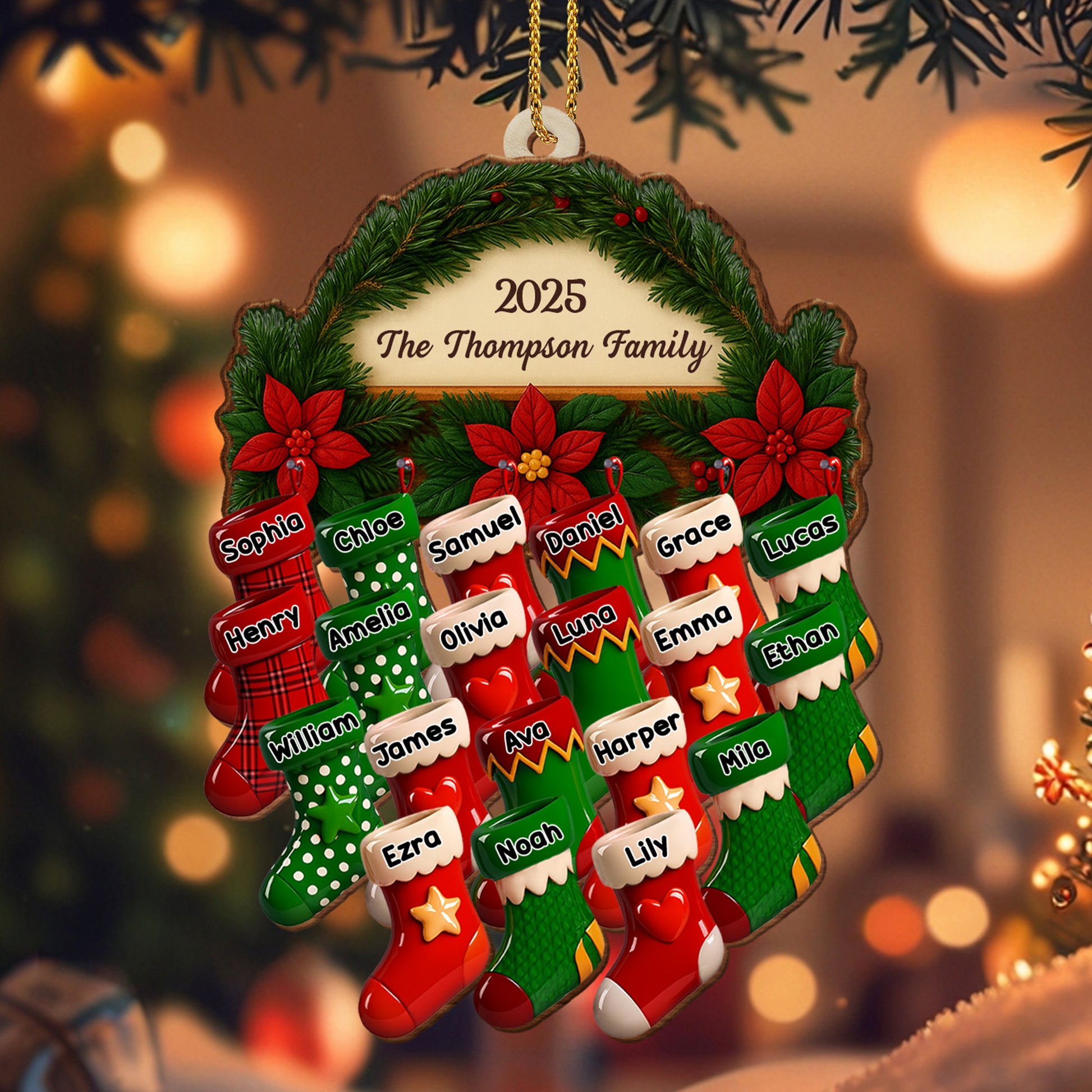 Custom Family Christmas Ornament With Stockings