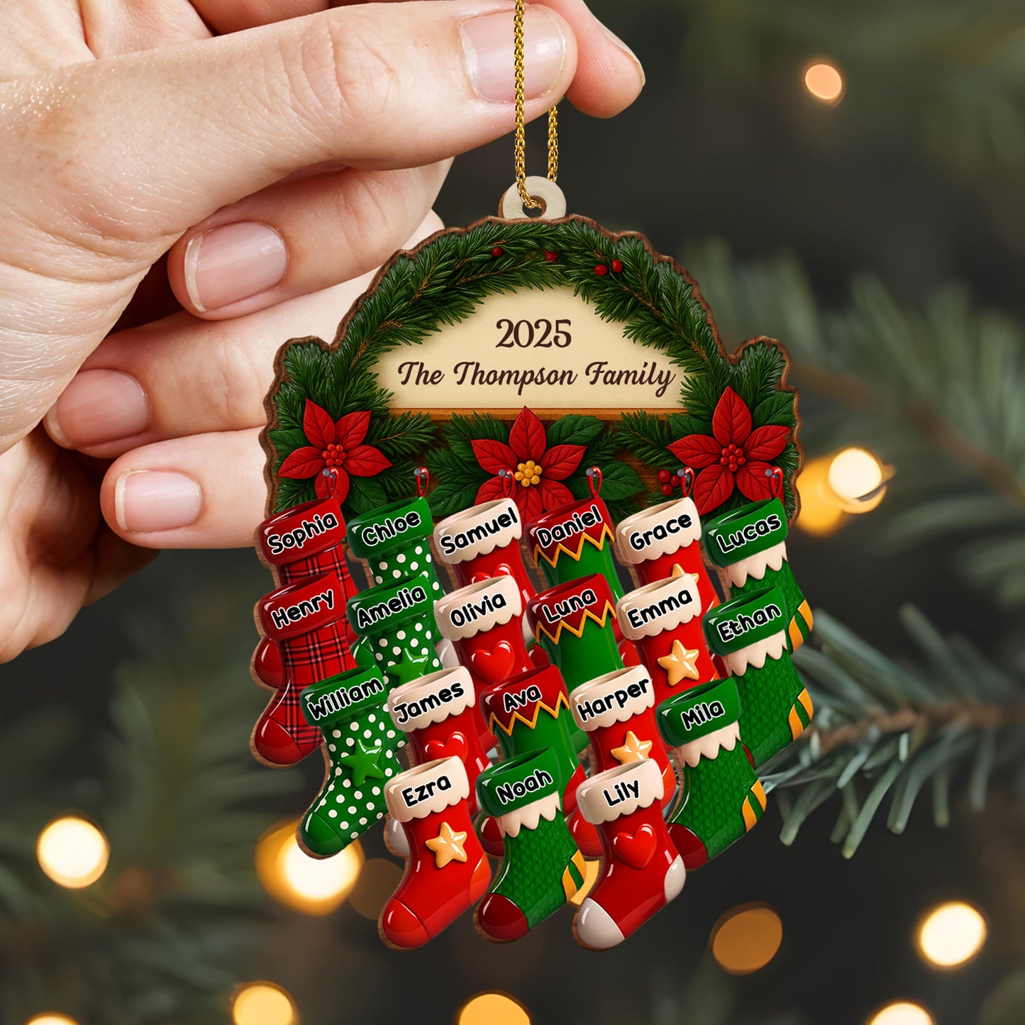 Custom Family Christmas Ornament With Stockings