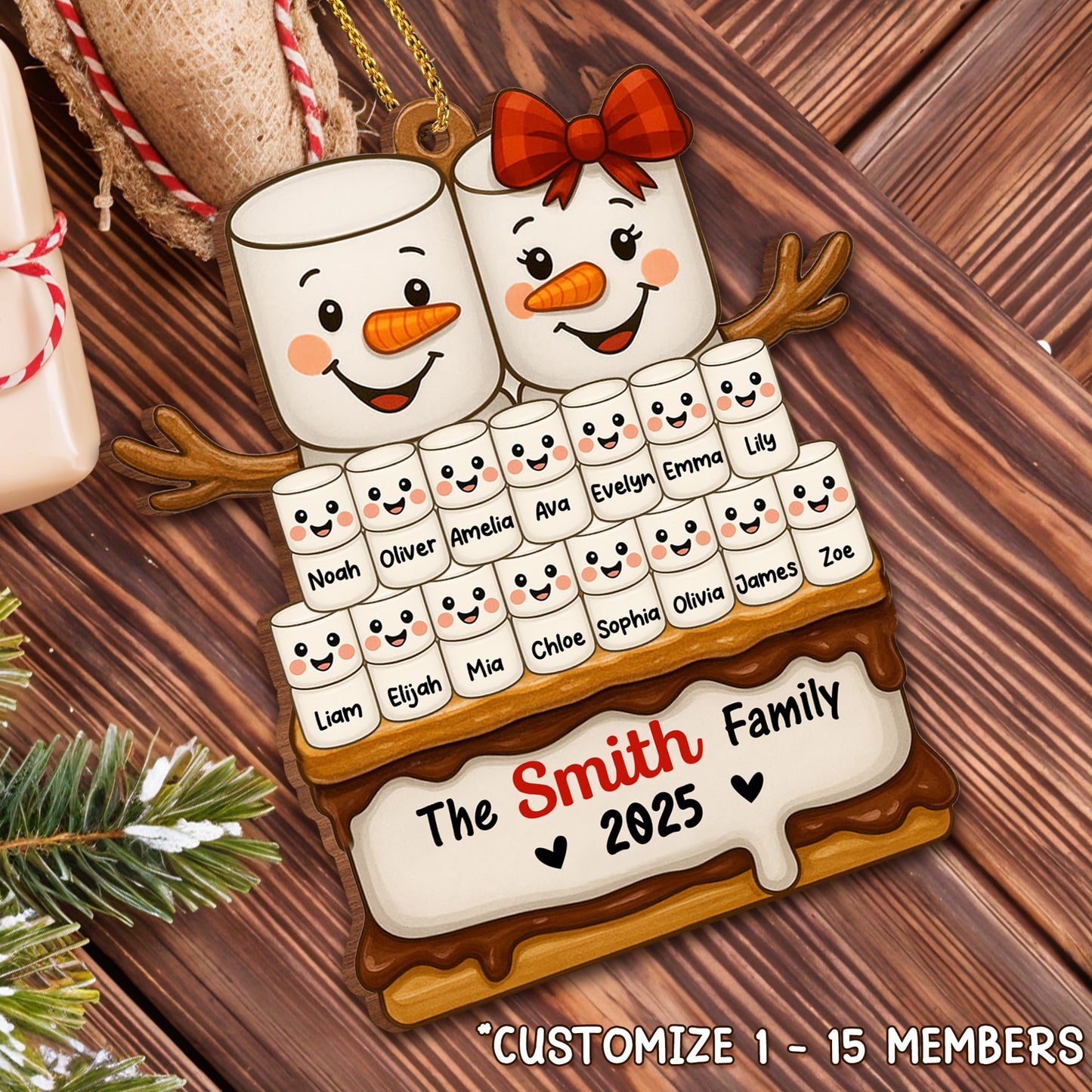Celebrate Your Family With This Snowman Ornament - Personalized Custom Wood Ornament, Custom Shaped - FAM561_WDO