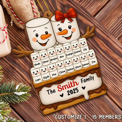 Celebrate Your Family With This Snowman Ornament - Personalized Custom Wood Ornament, Custom Shaped - FAM561_WDO