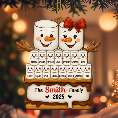 Celebrate Your Family With This Snowman Ornament - Personalized Custom Wood Ornament, Custom Shaped - FAM561_WDO