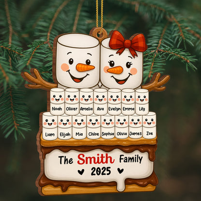 Celebrate Your Family With This Snowman Ornament - Personalized Custom Wood Ornament, Custom Shaped - FAM561_WDO