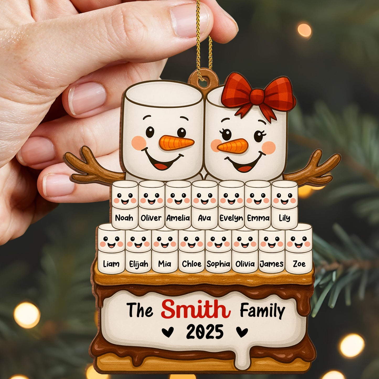 Celebrate Your Family With This Snowman Ornament - Personalized Custom Wood Ornament, Custom Shaped - FAM561_WDO