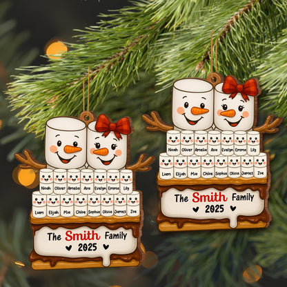 Celebrate Your Family With This Snowman Ornament - Personalized Custom Wood Ornament, Custom Shaped - FAM561_WDO