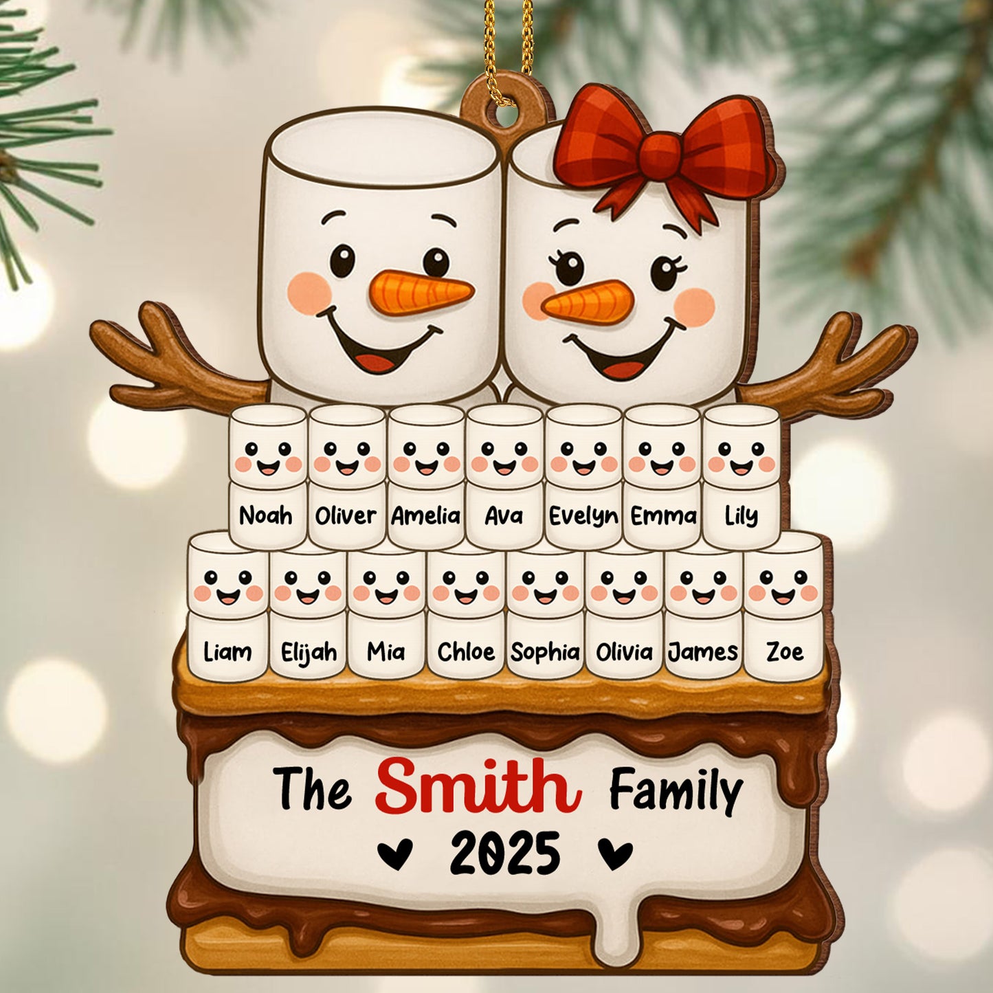 Celebrate Your Family With This Snowman Ornament - Personalized Custom Wood Ornament, Custom Shaped - FAM561_WDO