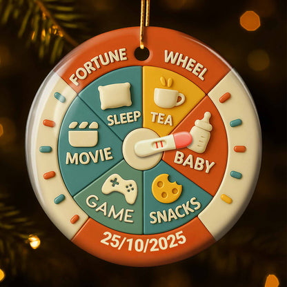 Fortune Wheel With Pillow, Tea, Baby Bottle, Game - Personalized Custom Ceramic Ornament With Round Shape - FAM569_RCE