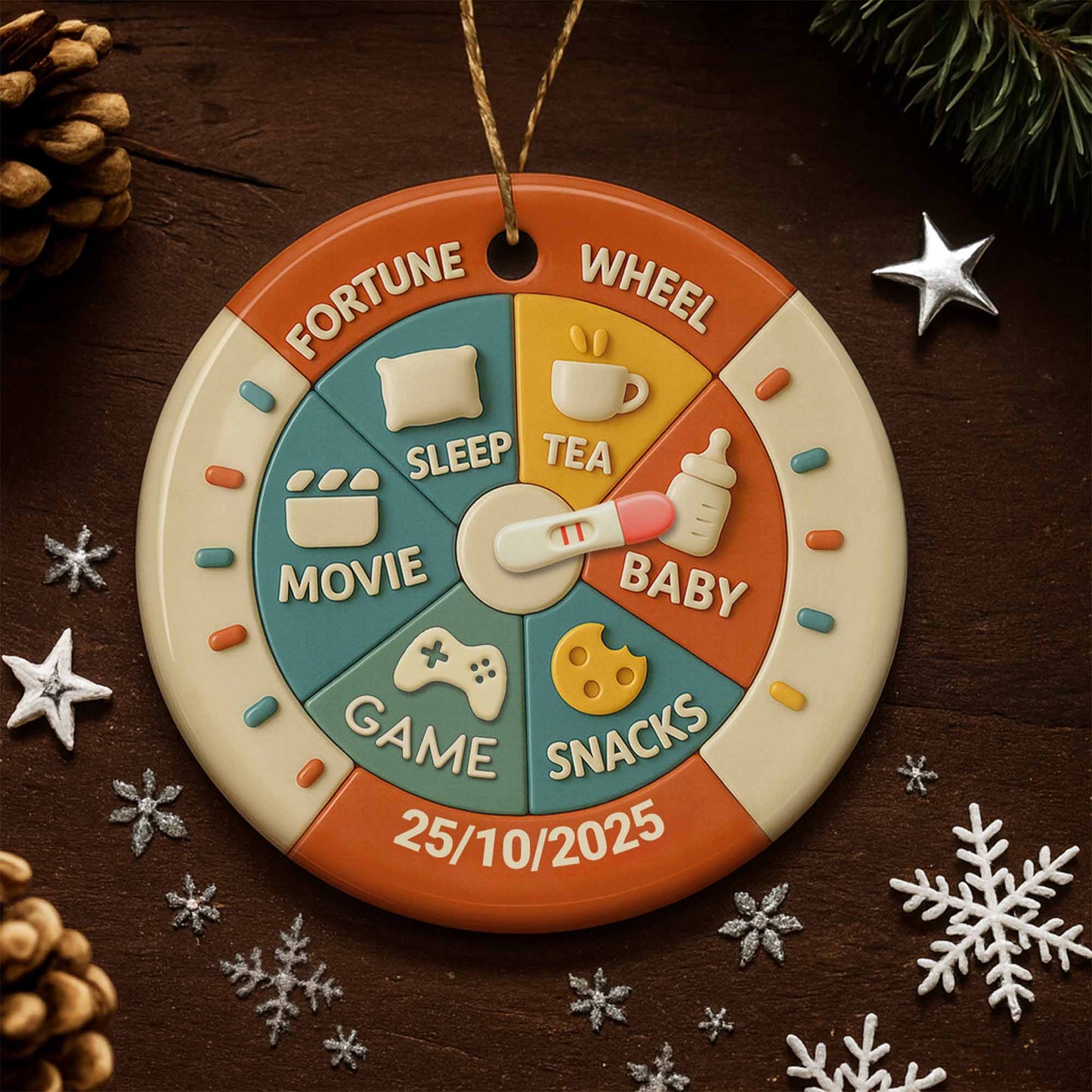 Fortune Wheel With Pillow, Tea, Baby Bottle, Game - Personalized Custom Ceramic Ornament With Round Shape - FAM569_RCE