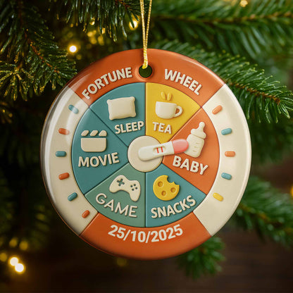 Fortune Wheel With Pillow, Tea, Baby Bottle, Game - Personalized Custom Ceramic Ornament With Round Shape - FAM569_RCE