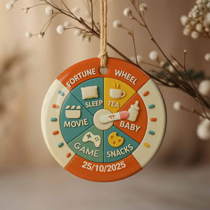 Fortune Wheel With Pillow, Tea, Baby Bottle, Game - Personalized Custom Ceramic Ornament With Round Shape - FAM569_RCE