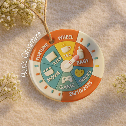 Fortune Wheel With Pillow, Tea, Baby Bottle, Game - Personalized Custom Ceramic Ornament With Round Shape - FAM569_RCE