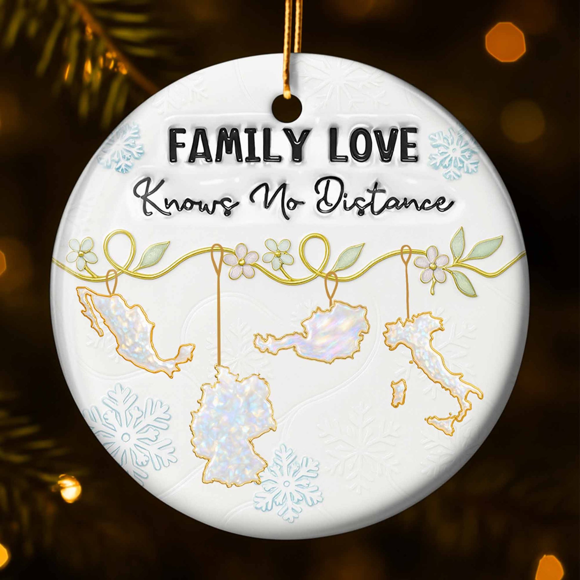 Family Love Knows No Distance With Snowflakes And Flowers