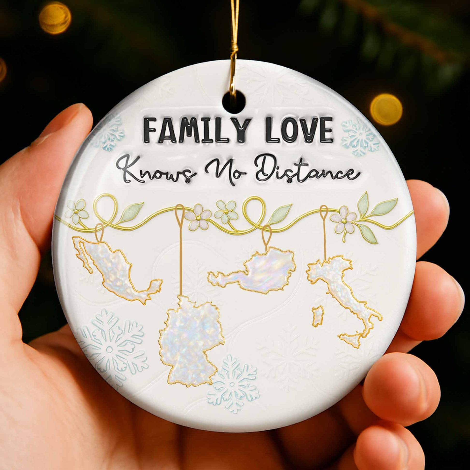 Family Love Knows No Distance With Snowflakes And Flowers