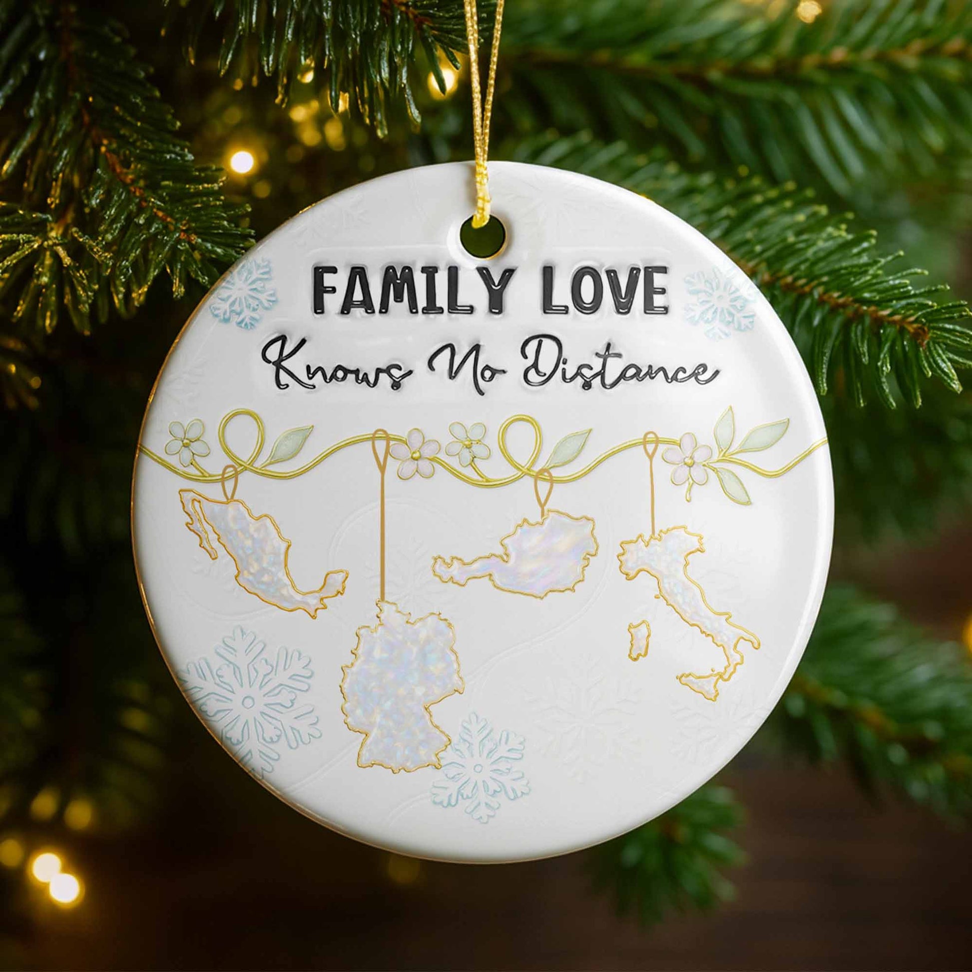 Family Love Knows No Distance With Snowflakes And Flowers