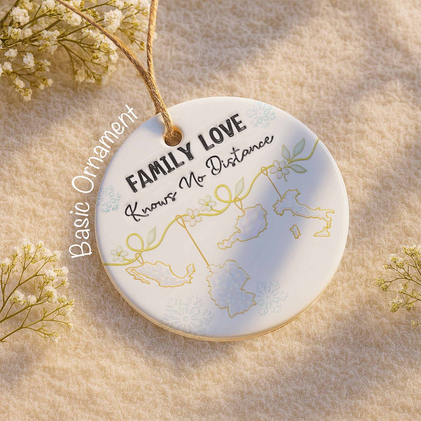 Family Love Knows No Distance With Snowflakes And Flowers