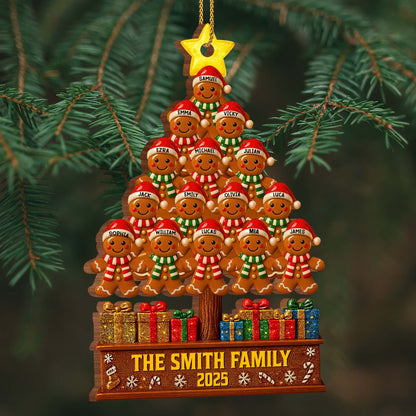 Family Gingerbread Christmas Tree - Personalized Custom Wood Ornament, Custom Shaped - FAM576_WDO