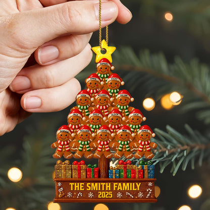 Family Gingerbread Christmas Tree - Personalized Custom Wood Ornament, Custom Shaped - FAM576_WDO