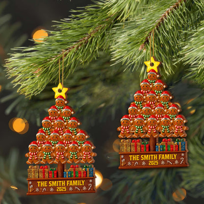 Family Gingerbread Christmas Tree - Personalized Custom Wood Ornament, Custom Shaped - FAM576_WDO