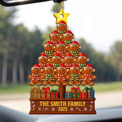 Family Gingerbread Christmas Tree - Personalized Custom Wood Ornament, Custom Shaped - FAM576_WDO