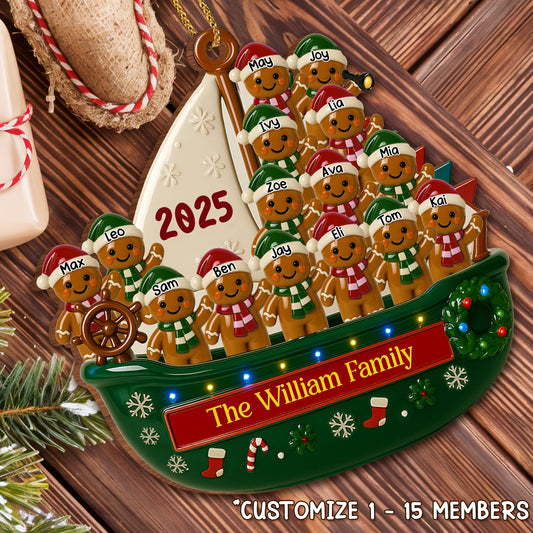 Customizable Family Christmas Boat With Gingerbread People