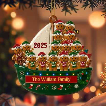Customizable Family Christmas Boat With Gingerbread People