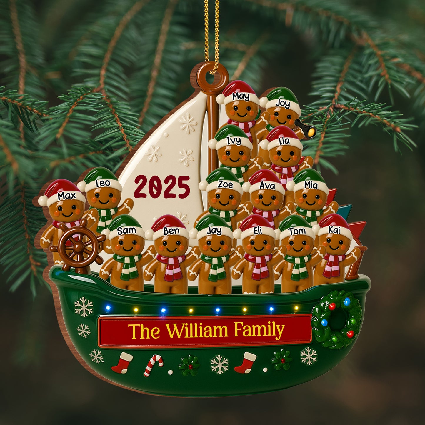 Customizable Family Christmas Boat With Gingerbread People